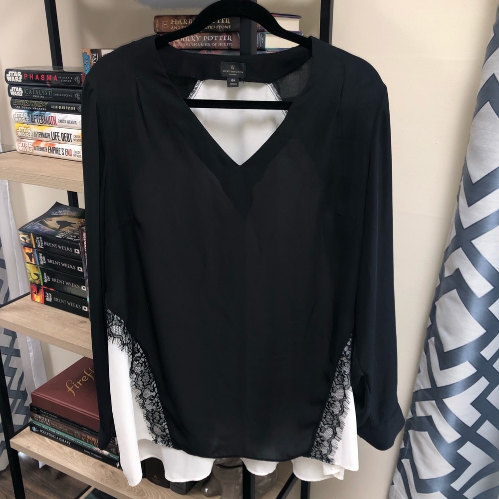 WORTHINGTON 0X long sleeve lace detail blouse